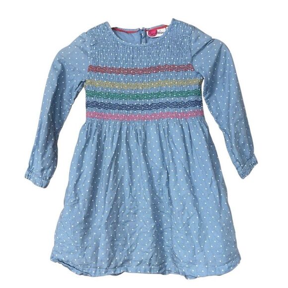Mini Boden Rainbow Ponte polkadot cotton dress size 7 / 8 pockets lined long sle - Picture 1 of 11
